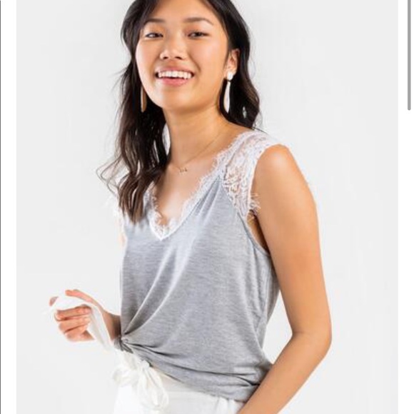 Francesca's Collections Tops - LAST CHANCE. Francescas Heather Gray Lace Detail Top